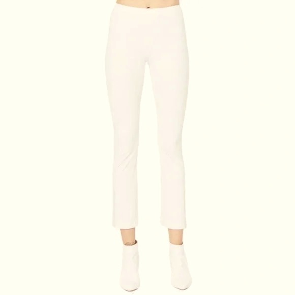 ELAINE KIM Leather Trim Tech Stretch Cropped Flare Leggings Mita Core Beige. 14 - Picture 2 of 5